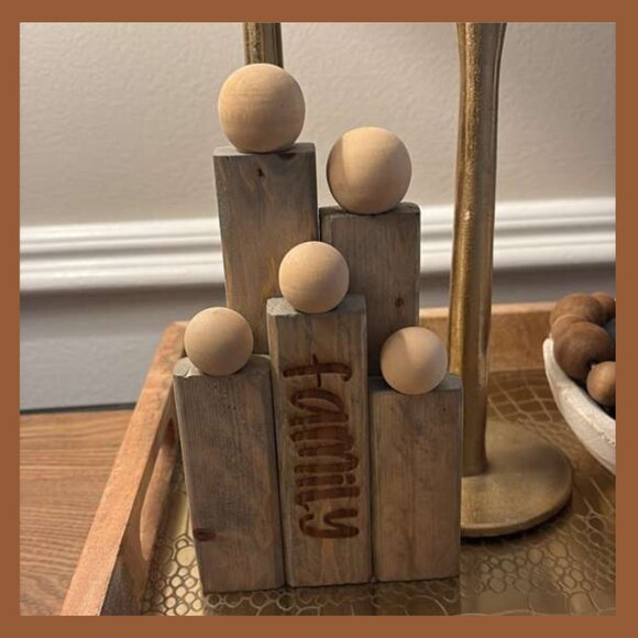 Rustic Family Wood Block Sculpture Gray Wash Farmhouse Home Decor - Picture 1 of 3